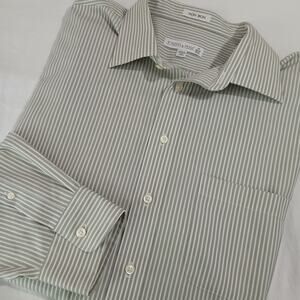Joseph & Feiss 19 36/37 Tall Long-Sleeved Green & white Striped Button-Up Shirt